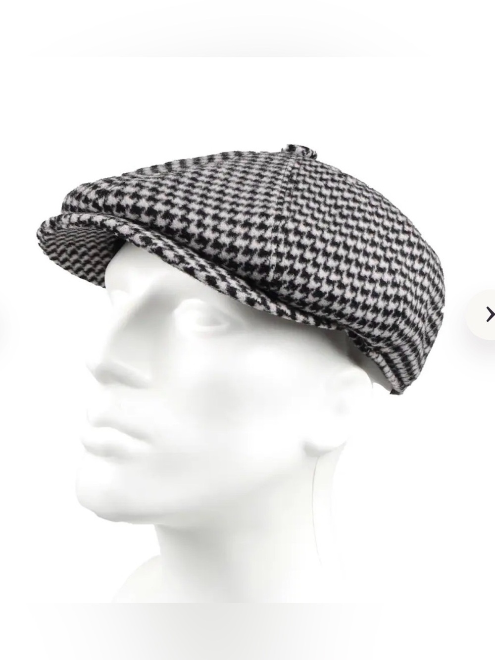 Classic Black and White Houndstooth Paperboy Cap, Lg/XL